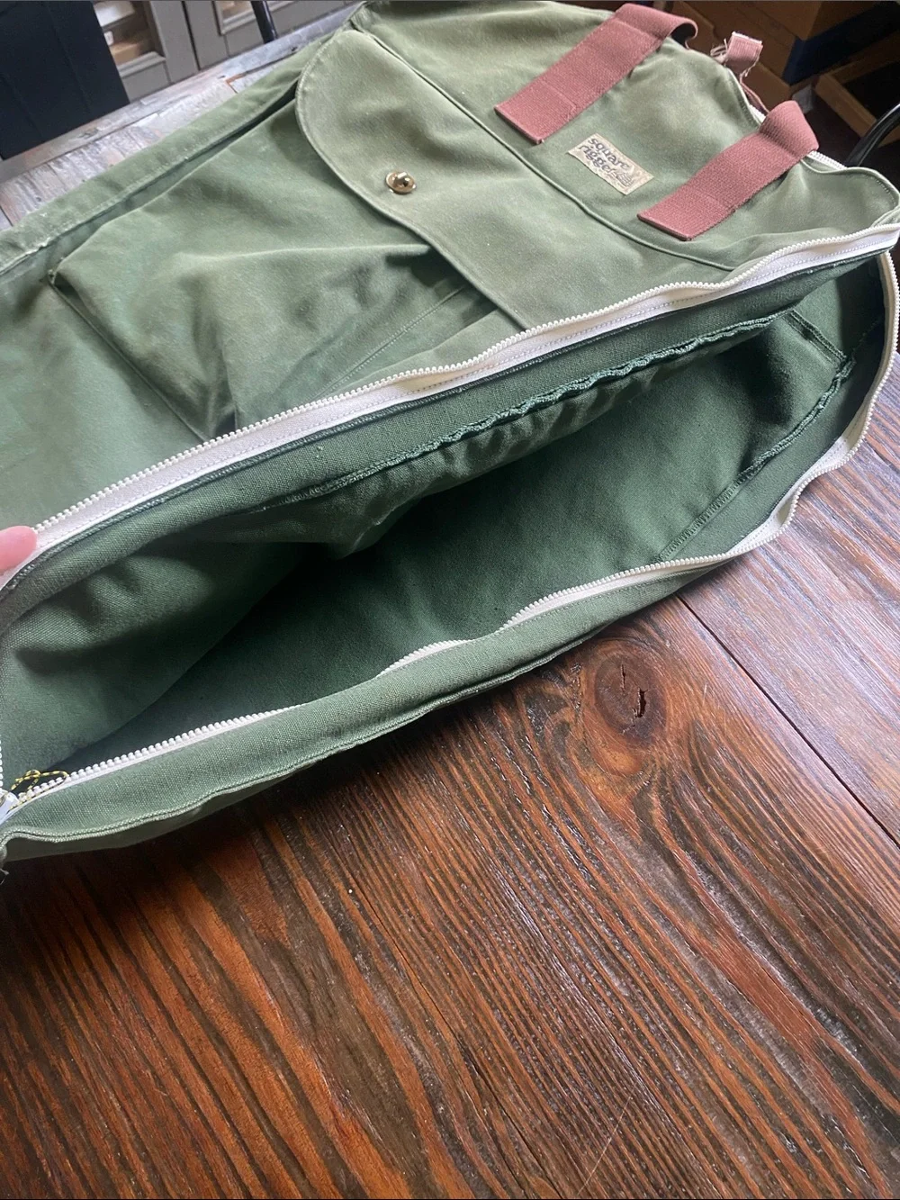 Vintage Lands End Deluxe Square Rigger Olive Canvas Garment Bag Heavy Duty
